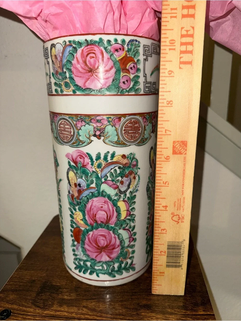 Floral Ceramic Vase with Pink Accents